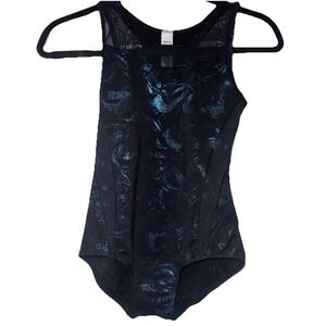 Ivivva Lululemon Leotard Girls Sz 14 XL Black Blue Metallic Gymastics Sleeveless